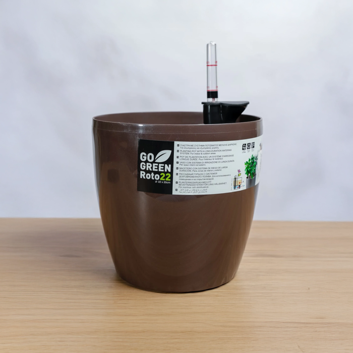 حوض نباتات ري ذاتي دائري 22 سم - بني