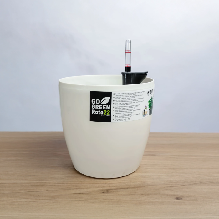 حوض نباتات ري ذاتي دائري 22 سم - ابيض