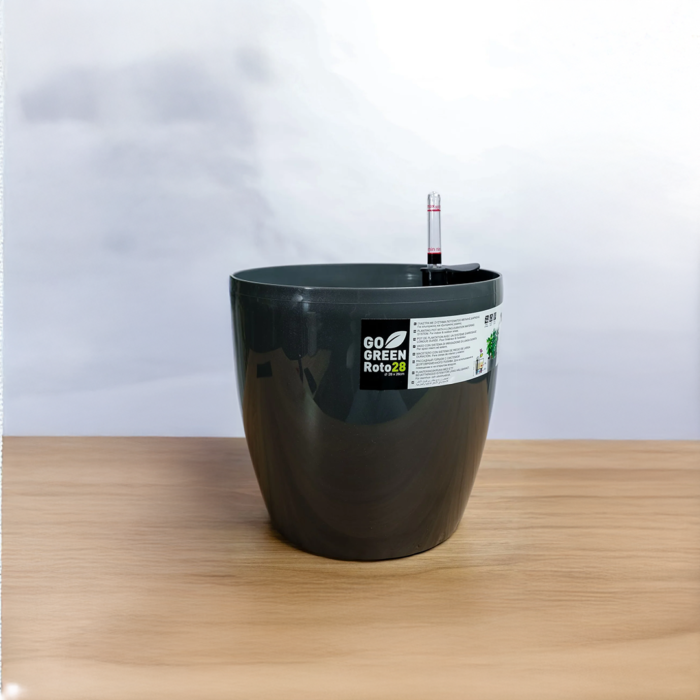 حوض نباتات ري ذاتي دائري 28 سم  - رمادي