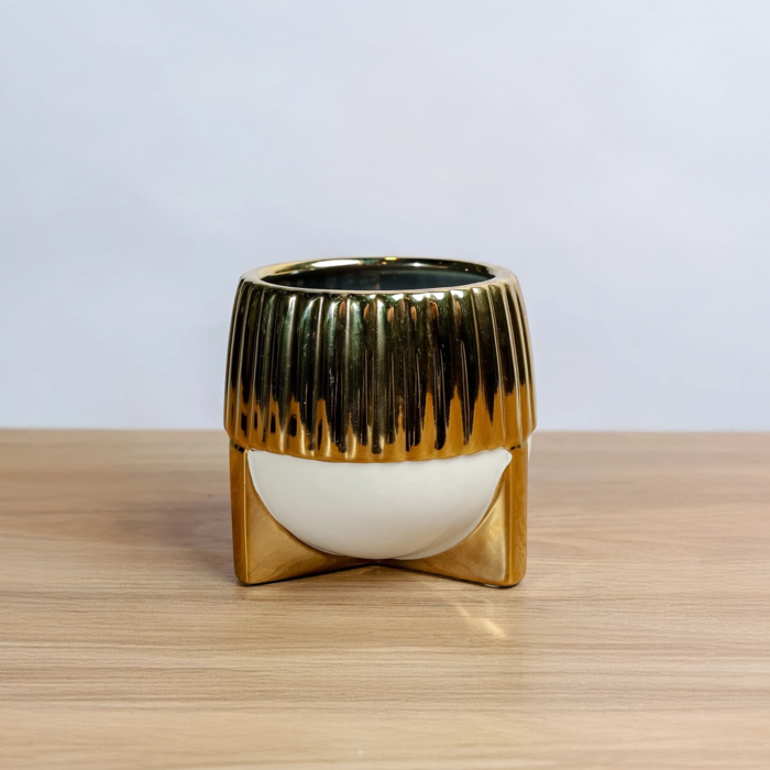 حوض دائري ذهبي بقاعدة بيضاء 10 سم